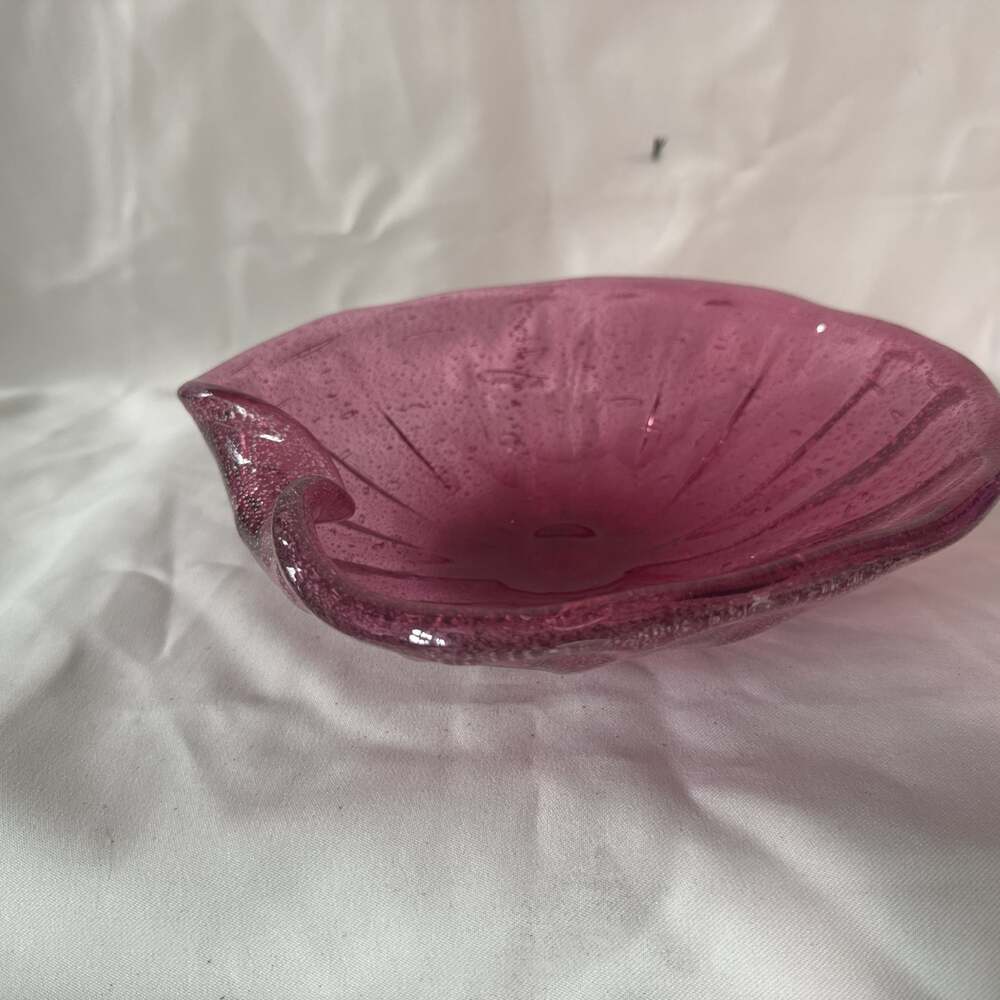 Blenko 625 Glass Flower Petal Bowl Rose Pink 1960's MCM Mid Century